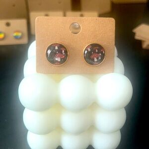 Hand Crafted Black & Red Mushroom Stud Earrings
